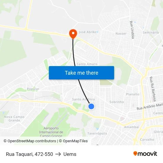 Rua Taquari, 472-550 to Uems map