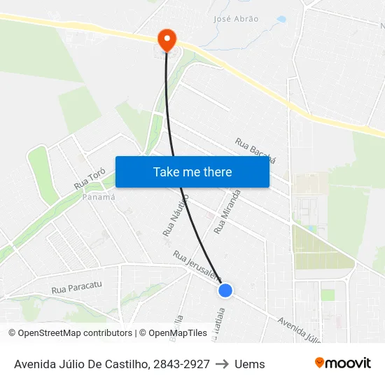 Avenida Júlio De Castilho, 2843-2927 to Uems map