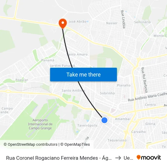 Rua Coronel Rogaciano Ferreira Mendes - Águas Guariroba to Uems map