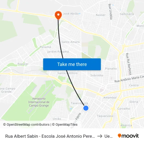 Rua Albert Sabin - Escola José Antonio Pereira to Uems map