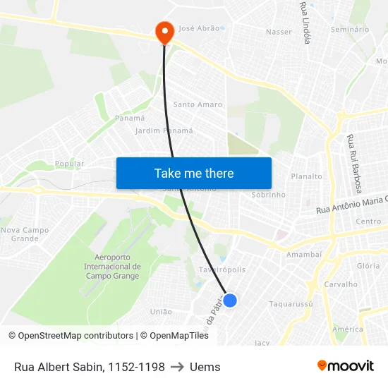 Rua Albert Sabin, 1152-1198 to Uems map