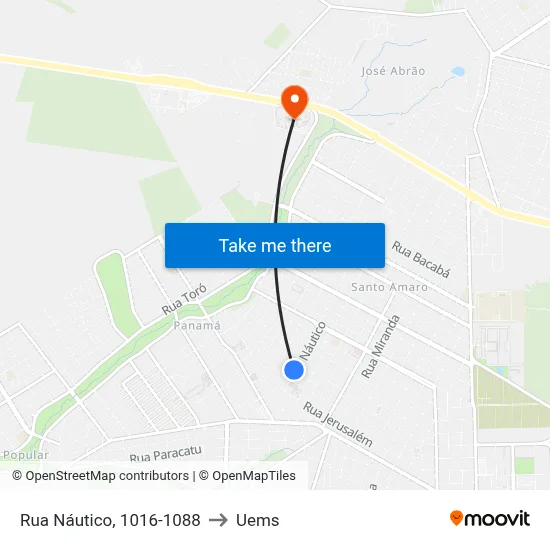 Rua Náutico, 1016-1088 to Uems map