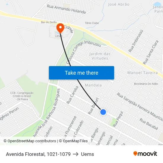 Avenida Florestal, 1021-1079 to Uems map