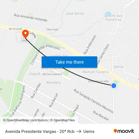 Avenida Presidente Vargas - 20ª Rcb to Uems map