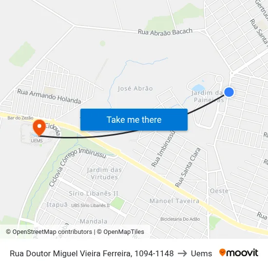 Rua Doutor Miguel Vieira Ferreira, 1094-1148 to Uems map