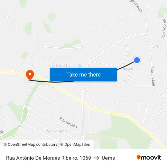 Rua Antônio De Moraes Ribeiro, 1069 to Uems map