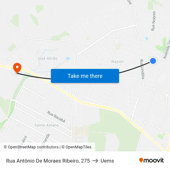 Rua Antônio De Moraes Ribeiro, 275 to Uems map