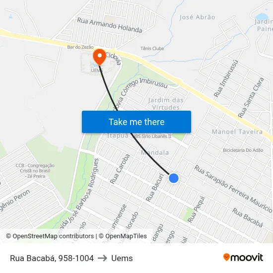 Rua Bacabá, 958-1004 to Uems map