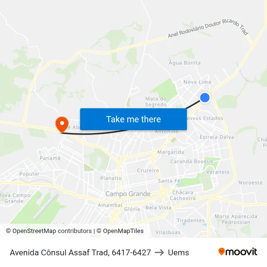 Avenida Cônsul Assaf Trad, 6417-6427 to Uems map