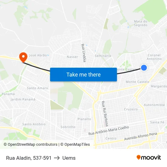 Rua Aladin, 537-591 to Uems map