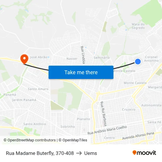 Rua Madame Buterfly, 370-408 to Uems map