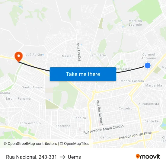 Rua Nacional, 243-331 to Uems map