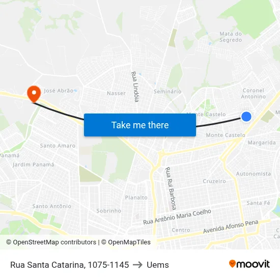 Rua Santa Catarina, 1075-1145 to Uems map