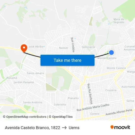Avenida Castelo Branco, 1822 to Uems map