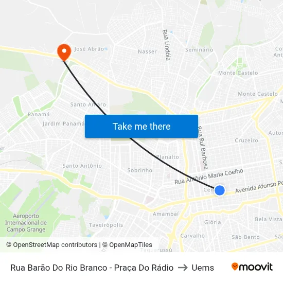Rua Barão Do Rio Branco - Praça Do Rádio to Uems map