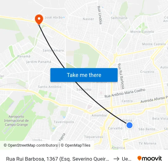 Rua Rui Barbosa, 1367 (Esq. Severino Queirós) to Uems map