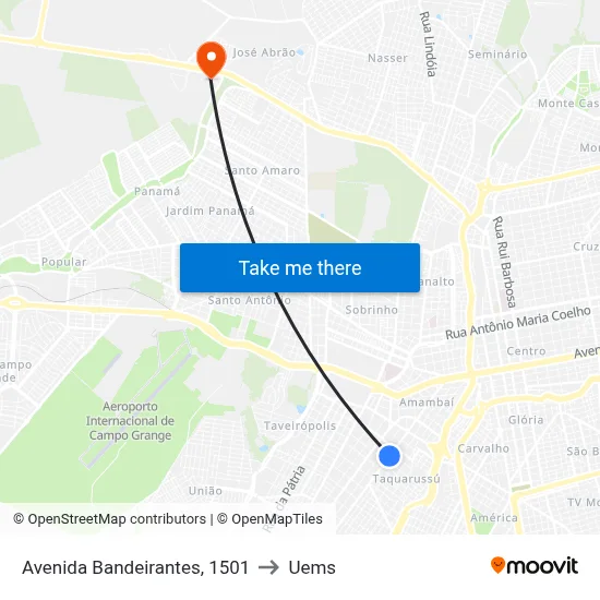 Avenida Bandeirantes, 1501 to Uems map