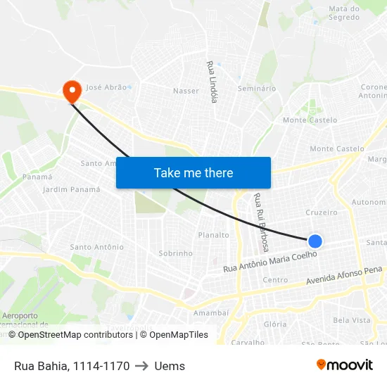Rua Bahia, 1114-1170 to Uems map