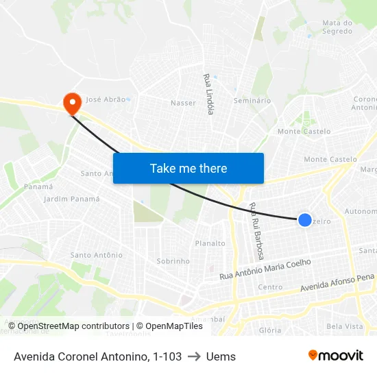 Avenida Coronel Antonino, 1-103 to Uems map