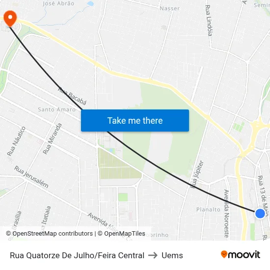 Rua Quatorze De Julho/Feira Central to Uems map