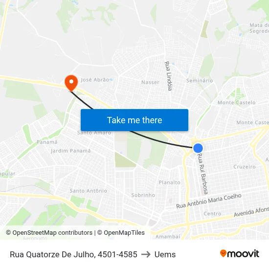 Rua Quatorze De Julho, 4501-4585 to Uems map