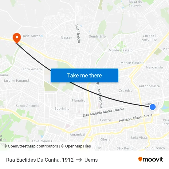 Rua Euclides Da Cunha, 1912 to Uems map