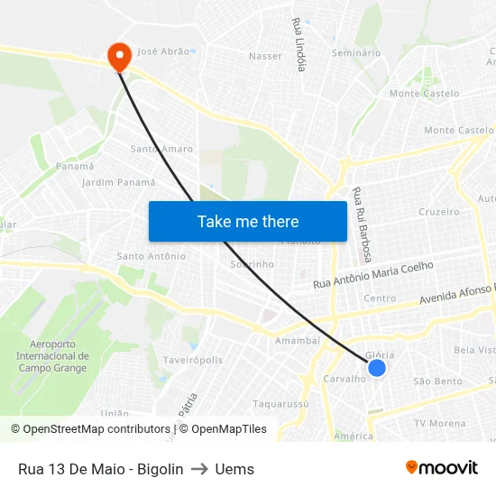 Rua 13 De Maio - Bigolin to Uems map