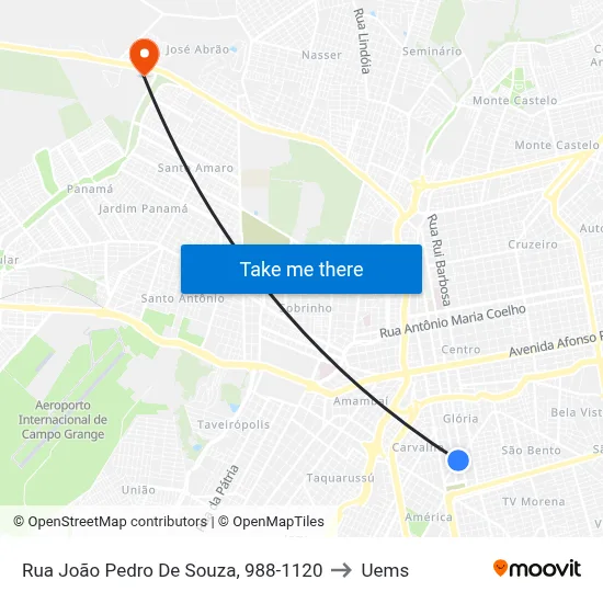 Rua João Pedro De Souza, 988-1120 to Uems map