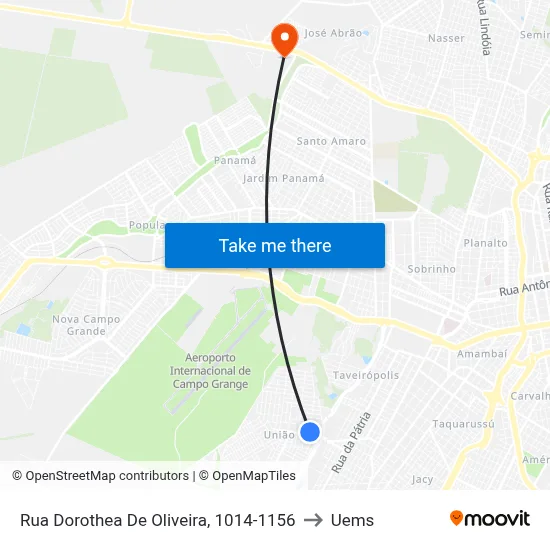 Rua Dorothea De Oliveira, 1014-1156 to Uems map