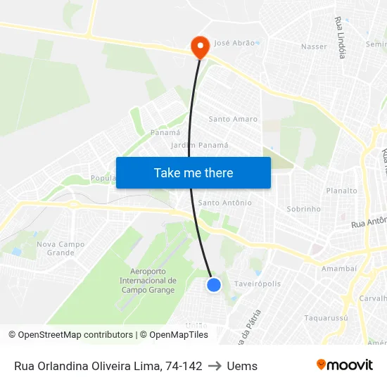 Rua Orlandina Oliveira Lima, 74-142 to Uems map
