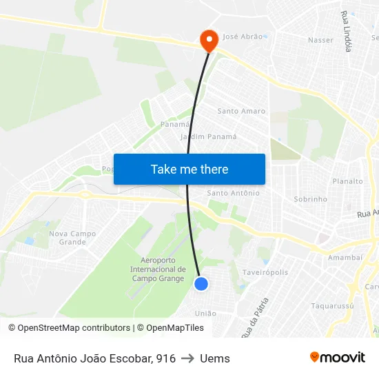 Rua Antônio João Escobar, 916 to Uems map