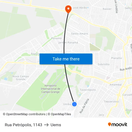 Rua Petrópolis, 1143 to Uems map
