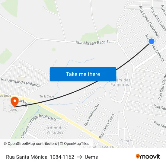 Rua Santa Mônica, 1084-1162 to Uems map