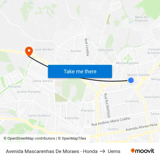 Avenida Mascarenhas De Moraes - Honda to Uems map