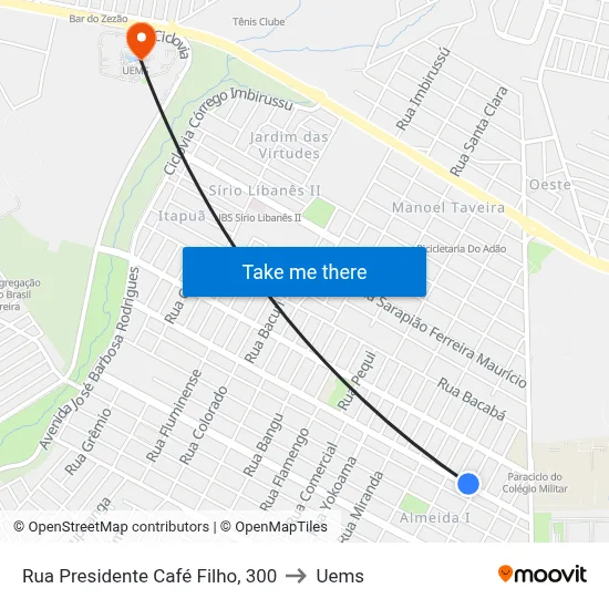 Rua Presidente Café Filho, 300 to Uems map