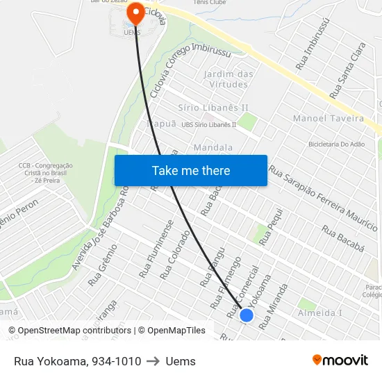 Rua Yokoama, 934-1010 to Uems map
