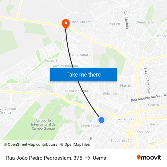 Rua João Pedro Pedrossiam, 375 to Uems map