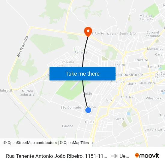 Rua Tenente Antonio João Ribeiro, 1151-1199 to Uems map
