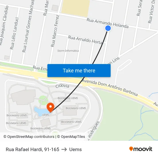 Rua Rafael Hardi, 91-165 to Uems map