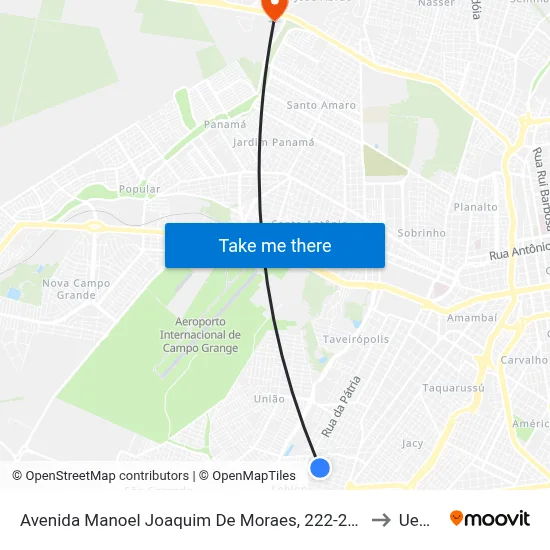 Avenida Manoel Joaquim De Moraes, 222-268 to Uems map