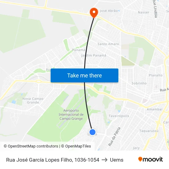 Rua José García Lopes Filho, 1036-1054 to Uems map