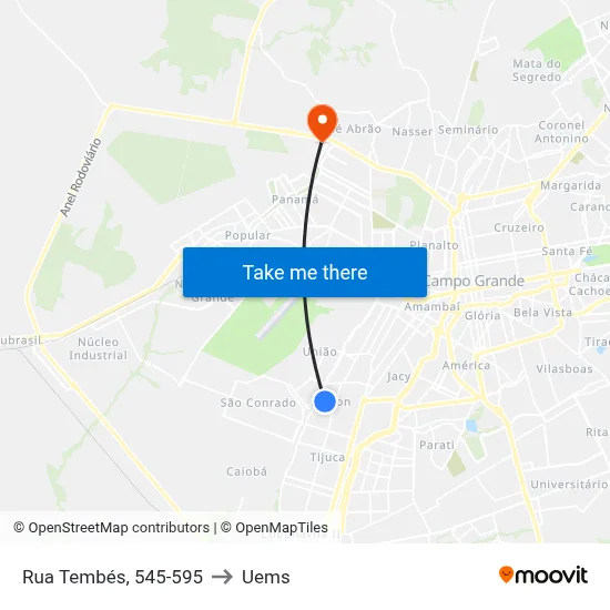 Rua Tembés, 545-595 to Uems map