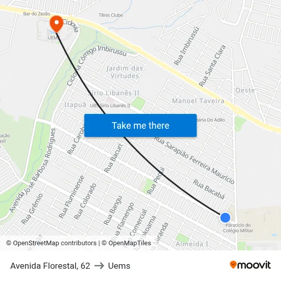 Avenida Florestal, 62 to Uems map