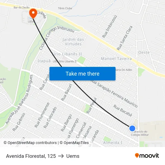 Avenida Florestal, 125 to Uems map