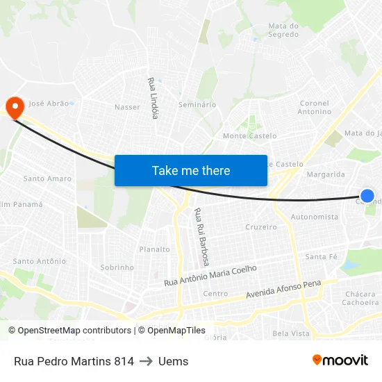 Rua Pedro Martins 814 to Uems map