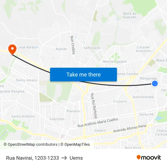 Rua Navirai, 1203-1233 to Uems map