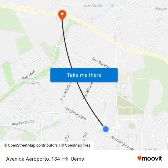 Avenida Aeroporto, 134 to Uems map