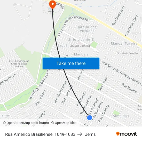 Rua Américo Brasiliense, 1049-1083 to Uems map