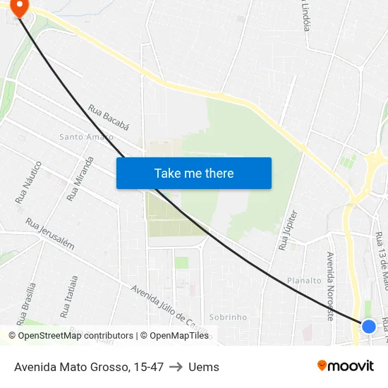 Avenida Mato Grosso, 15-47 to Uems map