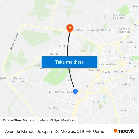 Avenida Manoel Joaquim De Moraes, 519 to Uems map
